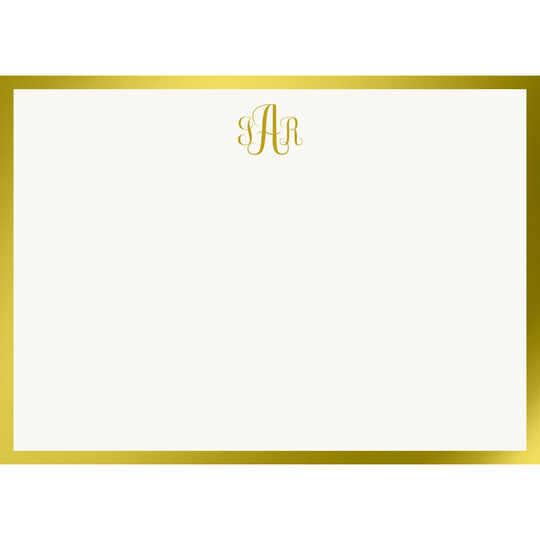 Gold Metallic Bordered Flat Note Cards - Raised Ink